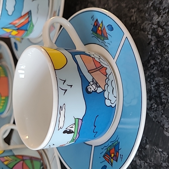 NEW - Nautical Themed Espresso Cups and Saucers - Set of 6 - Picture 2 of 14